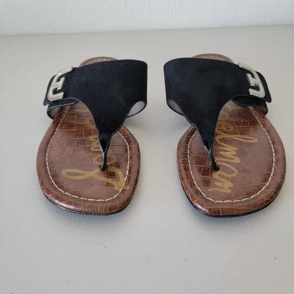 Sam Edelman Barry Suede Black Flat Sandals Women Size 7 Slip On Logo Slide Shoes - Picture 2 of 8